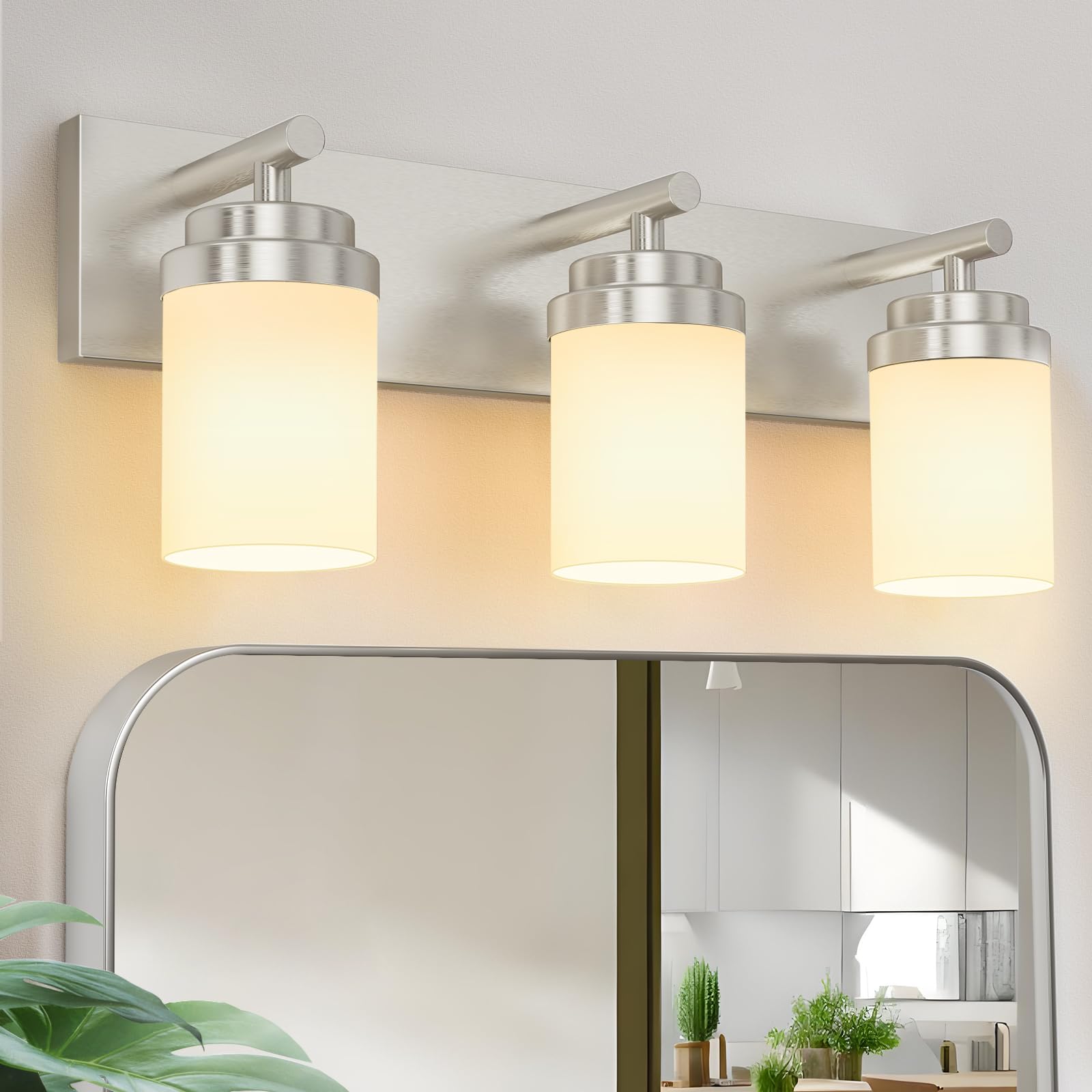 IZORRO Bathroom Vanity Light Fixture 3-Light 22 Inch Brushed Nickel Bathroom Light Fixtures Over Mirror with White Glass