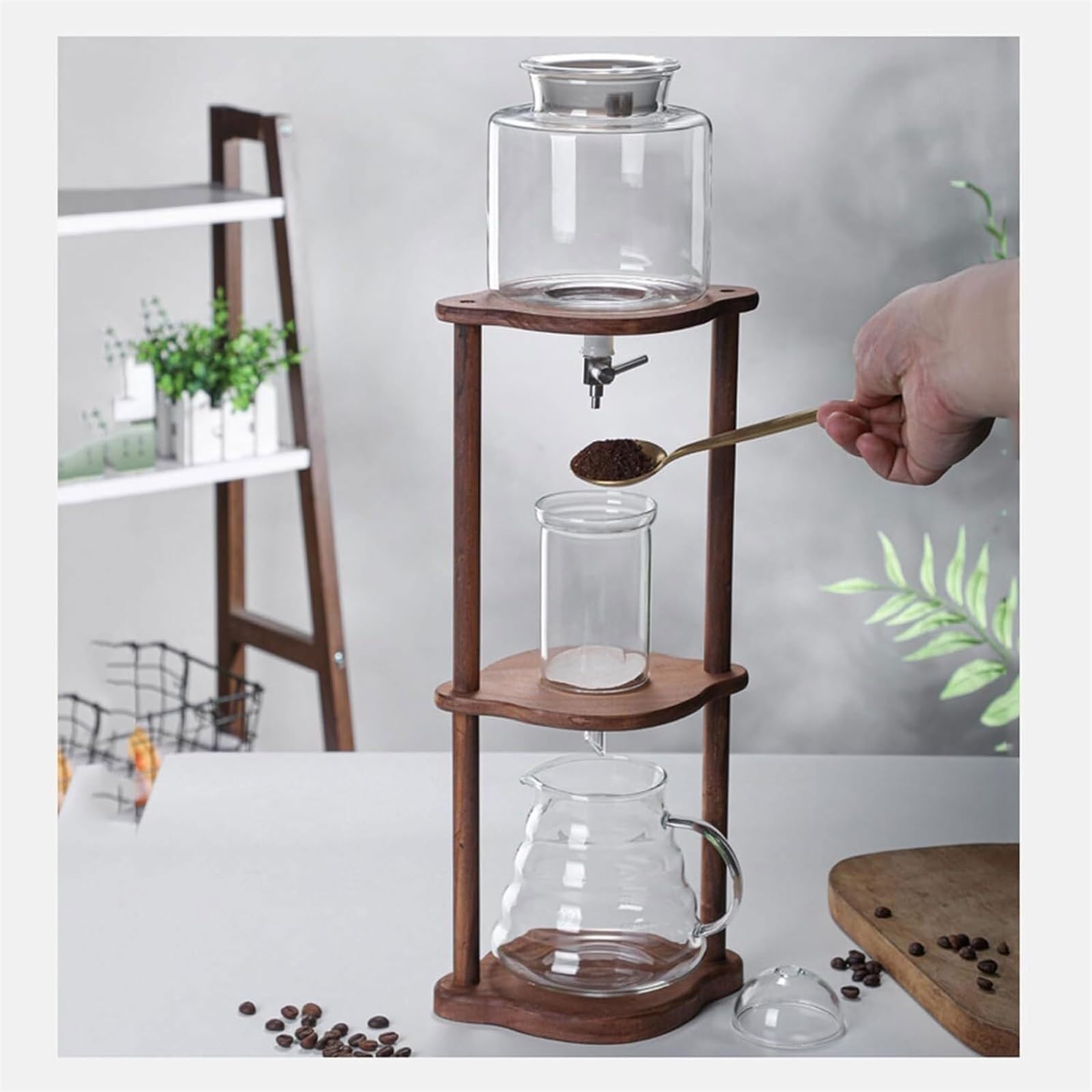 Caffettiera Per Cold Con Velocità Gocciolamento Regolabile, Supporto In Legno E Caraffa In Vetro 600 Ml, 2-4 Tazze Caffè Aromatico E Vellutato, Per Casa, Ufficio O Sala Tè