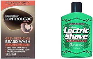 Just for Men Control GX Grey Reducing Beard Shampoo for Mustache & Beard with Williams Lectric Shave, Electric Razor Pre-Shave for Men, Green Tea Complex, Reduces Shaving Irritation