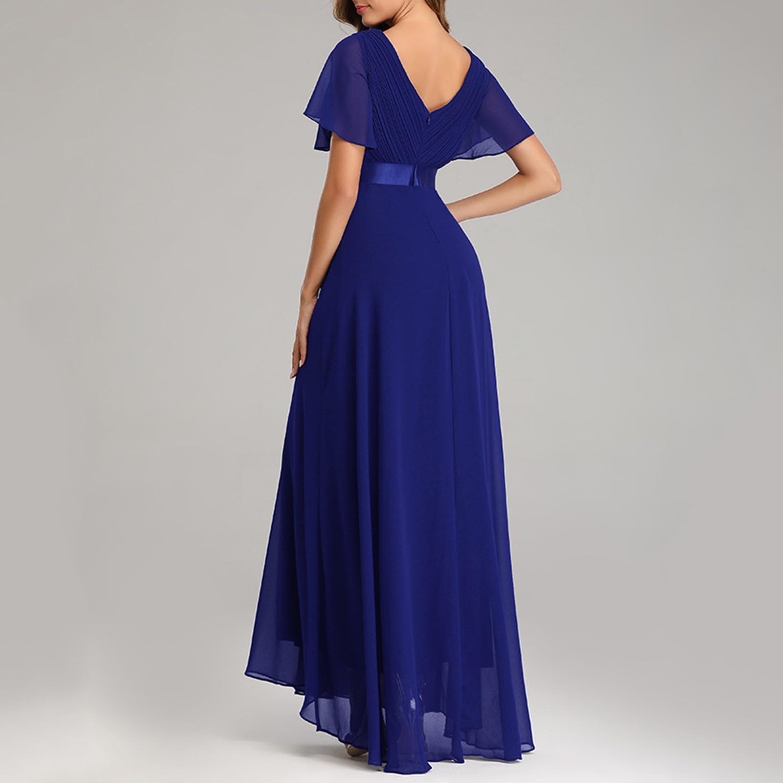 Brautjungfernkleid Lang A-Linien Kleid Hochzeitsgast Damen V Ausschnitt Abendkleid Damen Elegant Hohe Taille Cocktailkleid Damen für Hochzeit Abendkleider mit Ärmel Ballkleider Festliche