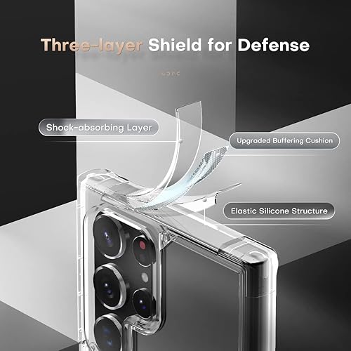 Vista 78 de Funda TOCOL [Paquete de 1+2] diseñada para Samsung Galaxy S22 Ultra, con 2 protectores de lente de cámara, parte trasera dura mate translúcida