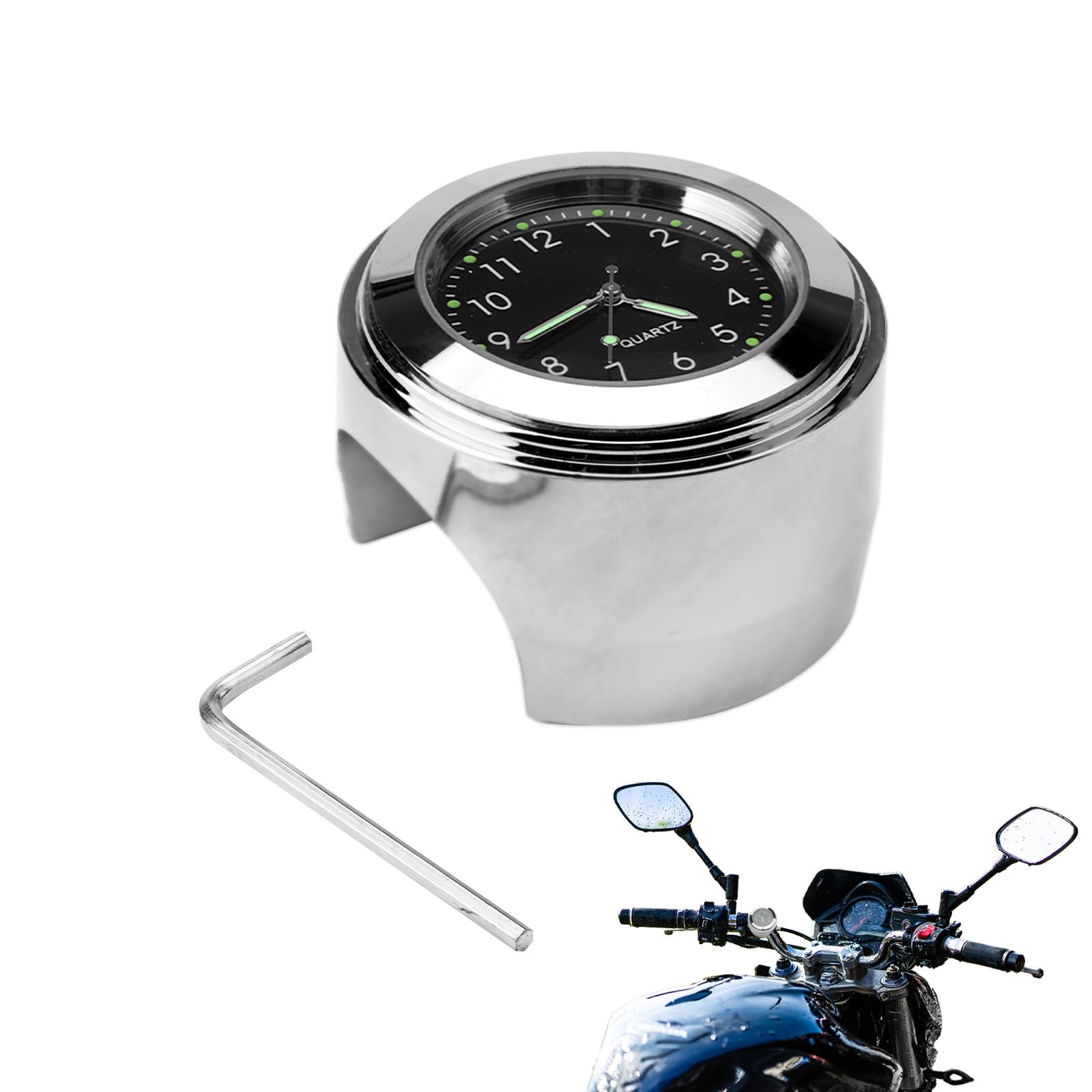 HENGBIRD Horloge Argent et Alliage d'Aluminium pour Moto, Guidon Noir 22-25 Mm