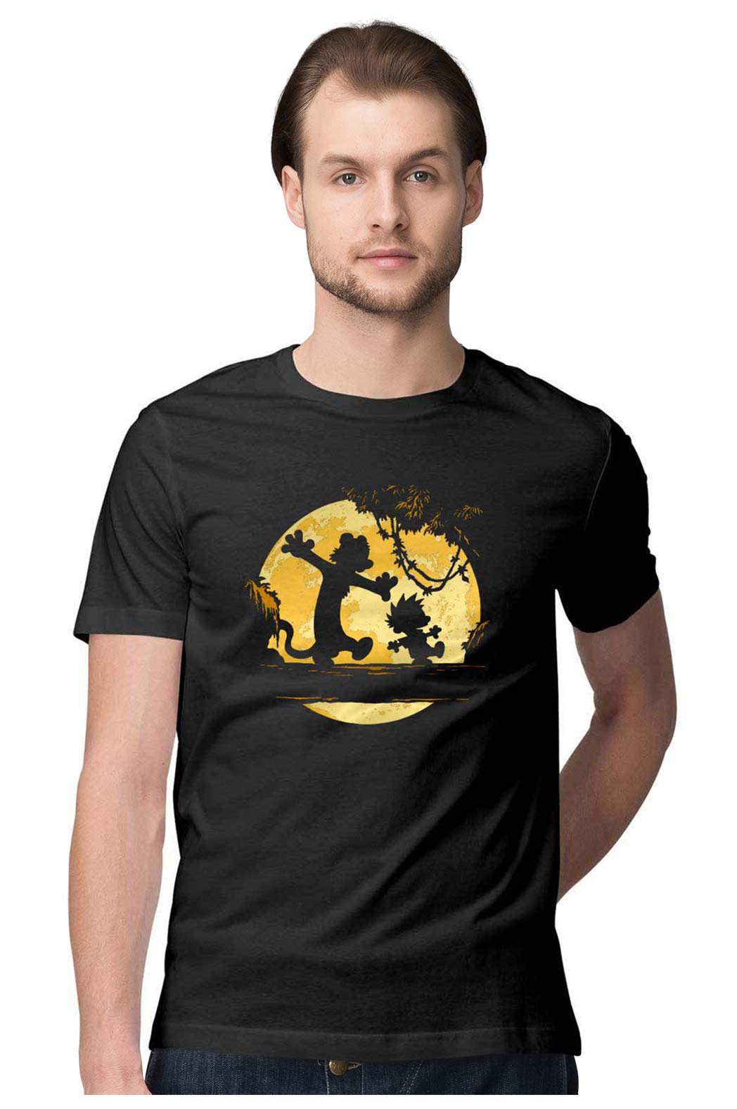 WallabyMen's Regular Fit Calvin and Hobbes Walking in Moonlight 100% Cotton T-Shirt