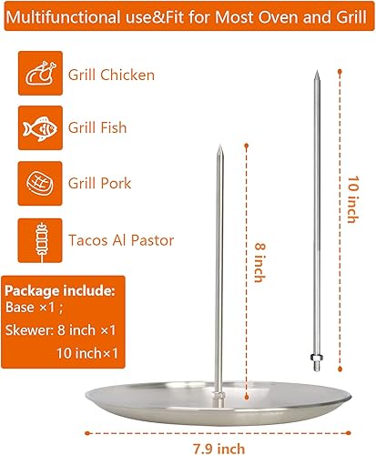Miniatura 4 de Asador vertical BBQ Pincho vertical para carne de gyro de pollo Al Pastor Hack Gaucho, para tacos caseros Al Pastor, Shawarma, Churrasco brasileño,