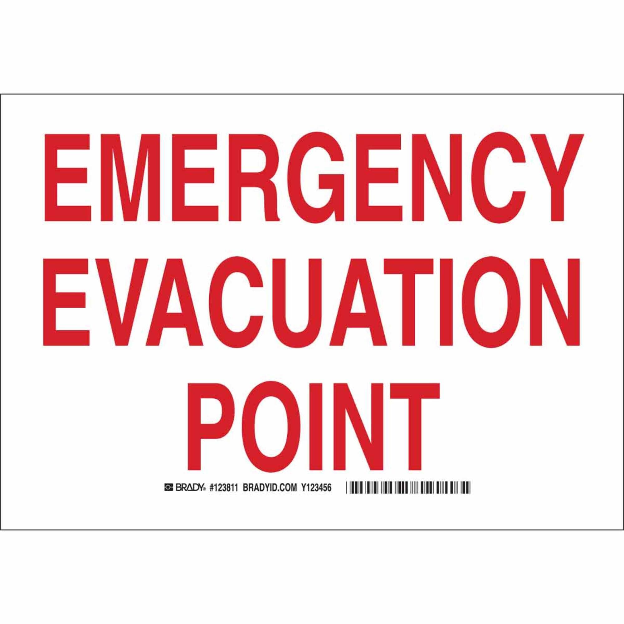 Brady 123812 Señal de salida y direccional, leyenda"punto de evacuación de emergencia", 25,4 cm de altura, 35,5 cm de ancho, rojo sobre blanco