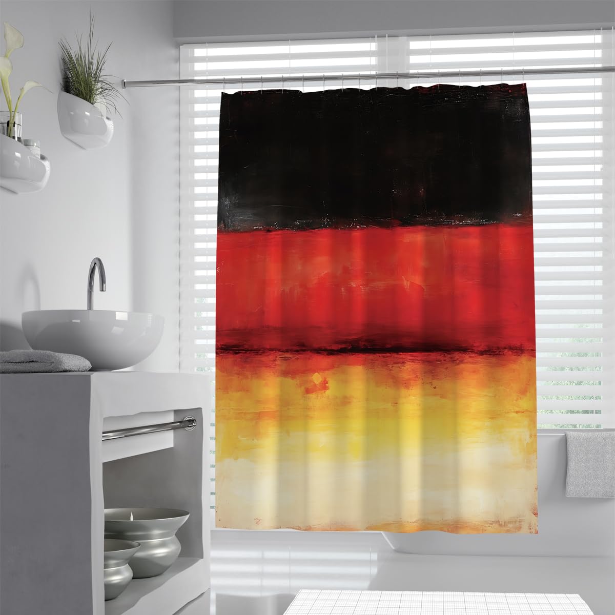 OLLIAR Home Red and Yellow Gradient Shower Curtain Sets Modern Abstract Color Field Shower Curtain Contemporary Art Painting Fabric Bathroom Curtain with Hooks 240x180cm