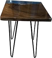 Vista 1 de Mesa de epoxi transparente, mesa de sofá con forma cuadrada, mesa auxiliar de resina de madera, mesa de centro de madera con borde natural para sala