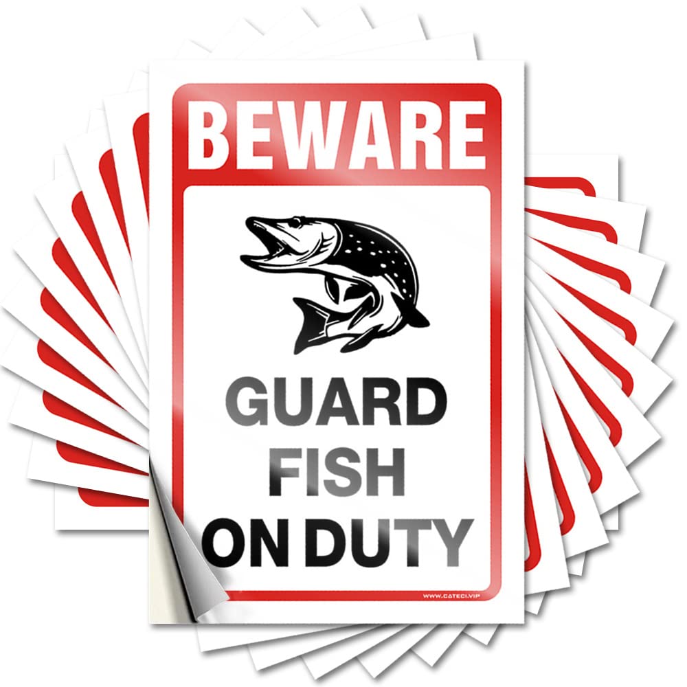 Decal Sweet Waterproof Vinyl Sticker | Beware! Guard Fish On Duty Affirmation Hard for Darts DIY Projects(12X18CM)