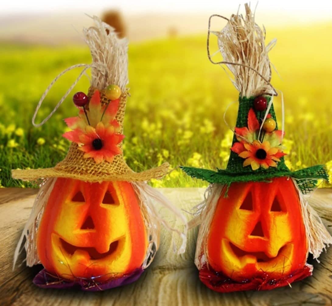 Latarnia na Halloween 2 Szt. Latarnia Z Dyni Na Halloween Migająca Lampka Dekoracyjna Pianki Dyniowej Rekwizyty Ozdoby Do Przechowywania Dekoracja na Halloween