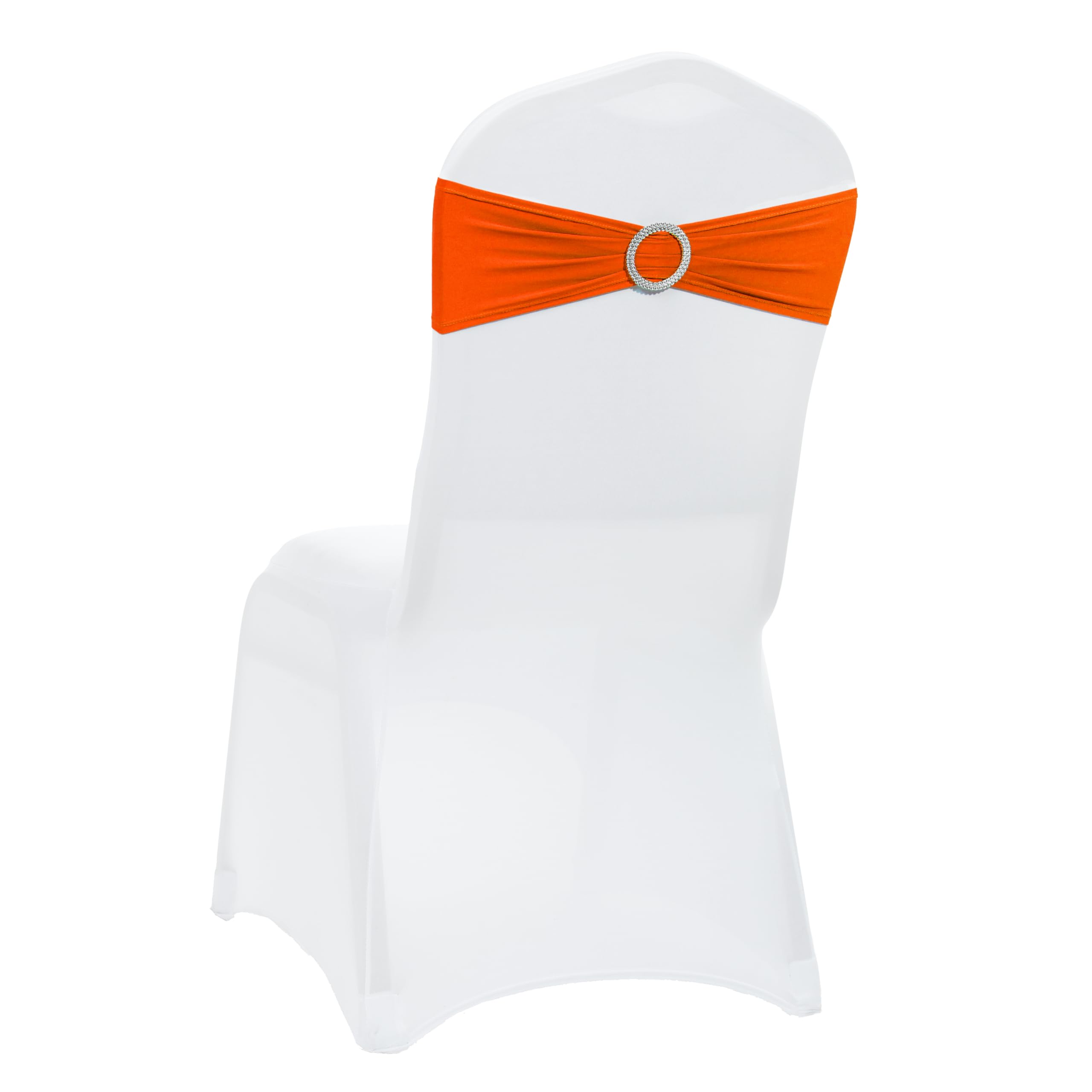 VDS Spandex Chair Sashes Bows Elastic Chair Bands with Buckle Slider for Wedding Banquet Party Event Decoration (Pack of 125) Orange — image 1