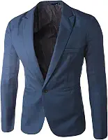 Blazer Azul Masculino de Cor Lisa com Um Botão