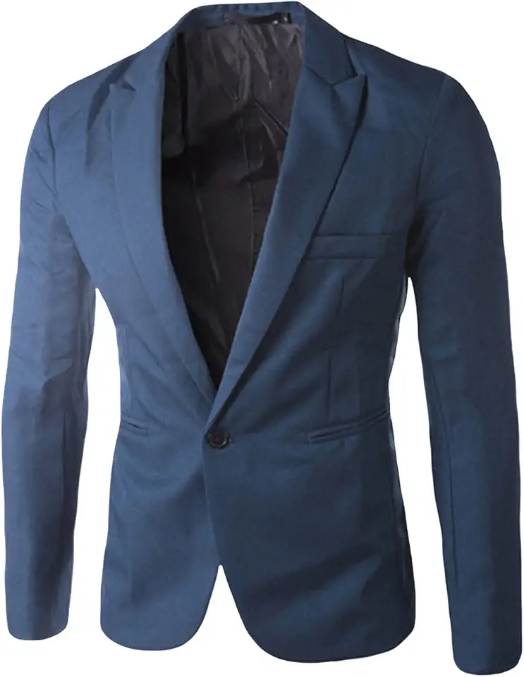 Blazer Azul Masculino de Cor Lisa com Um Botão