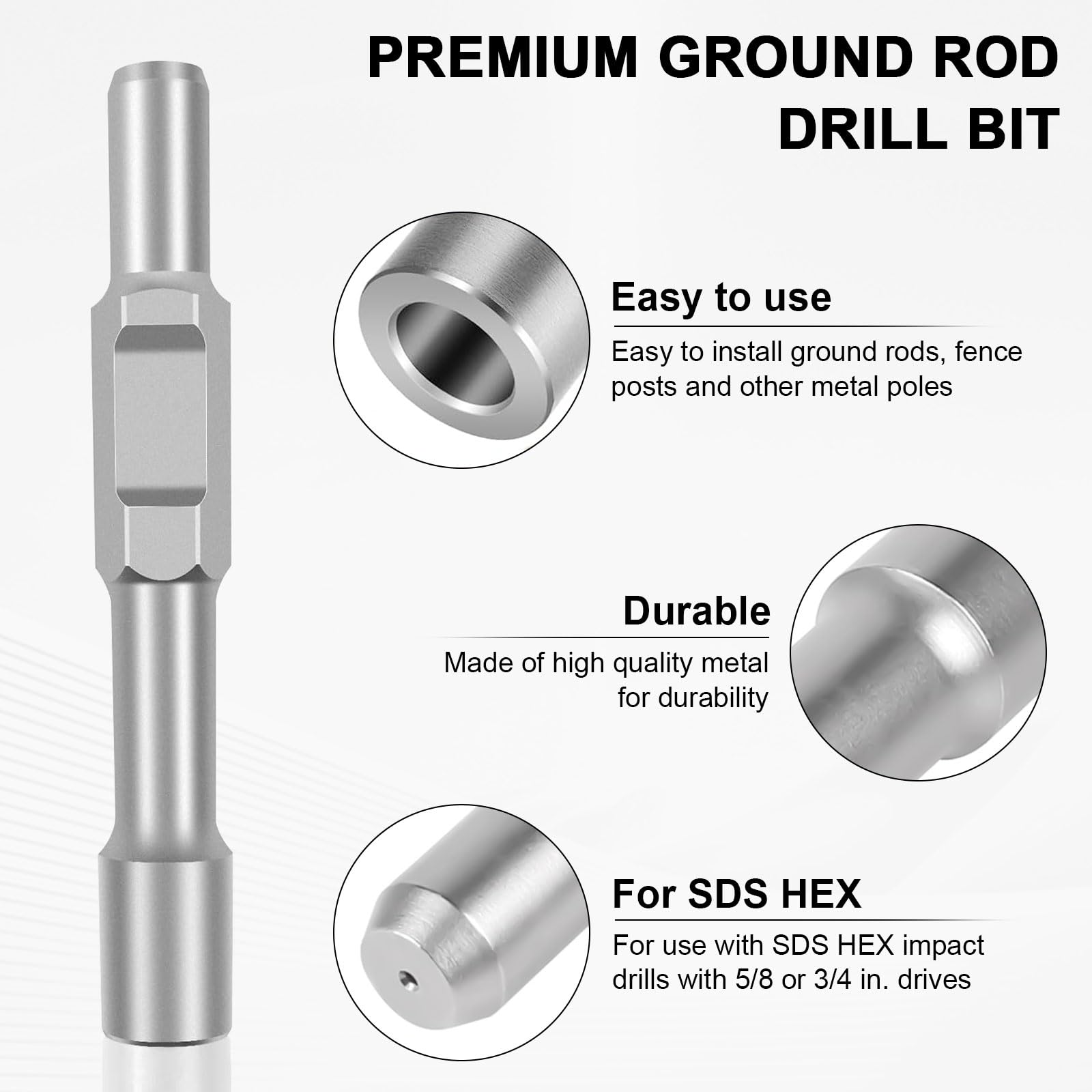 SDS HEX Erdnageleintreiber, zum Tiefenerder, Erdungsspieß, Innen Ø 20,5 mm x Außen Ø 35mm x 257mm Länge