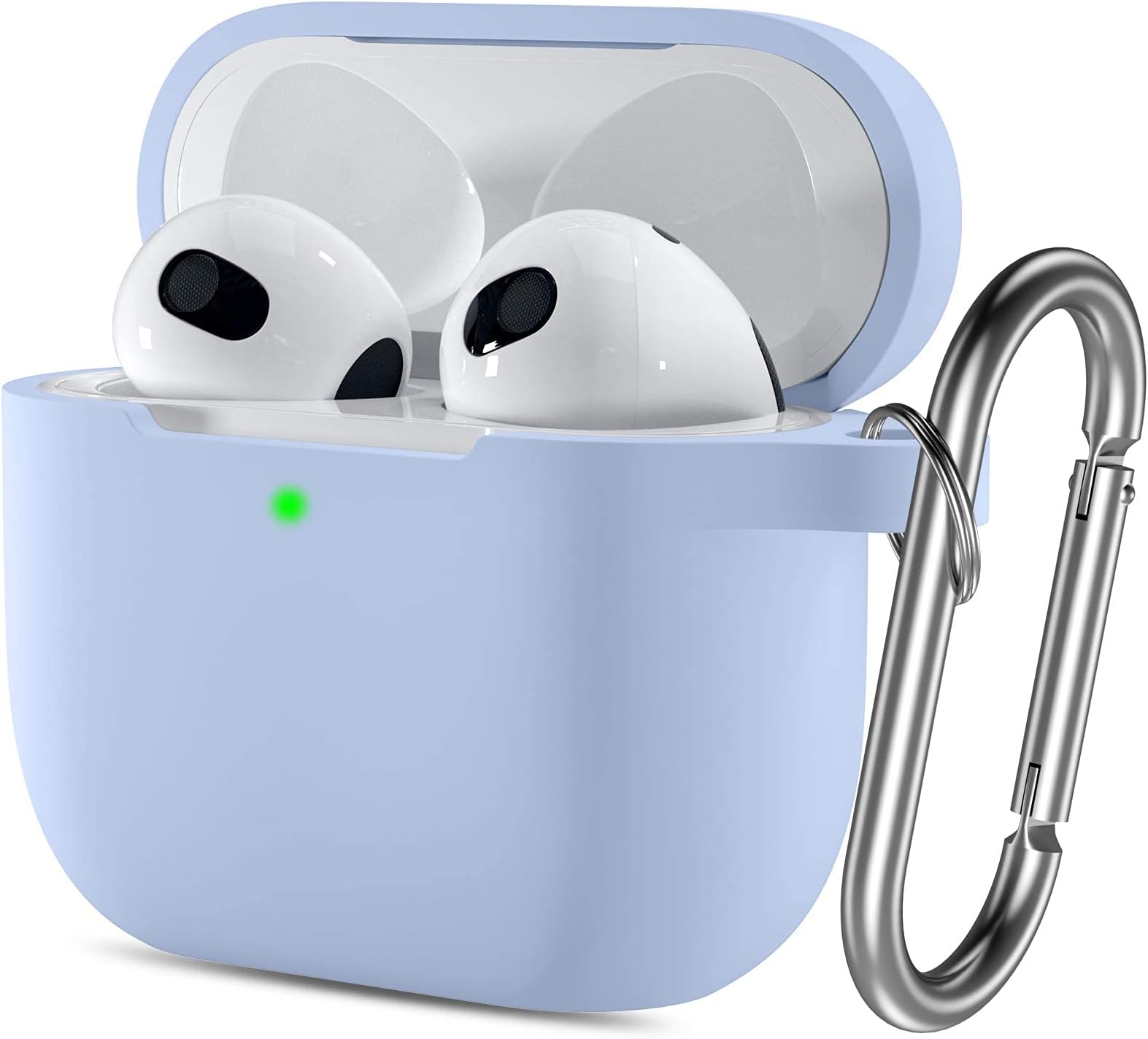 SNBLK Compatible with AirPods 3rd Generation Case Cover 2021, Soft Silicone Shock-Absorbing Protective AirPods 3 Case Skin with Keychain, Support Wireless Charging, Front LED Visible, Light Blue