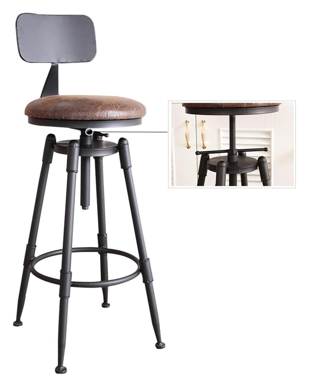 AYCDL Bar Stools Chair Industrial Bar Stool Height Adjustable Round and Metal Swivel Chairs Stool with Footrest Back for Breakfast Counter Kitchens counter barstool P