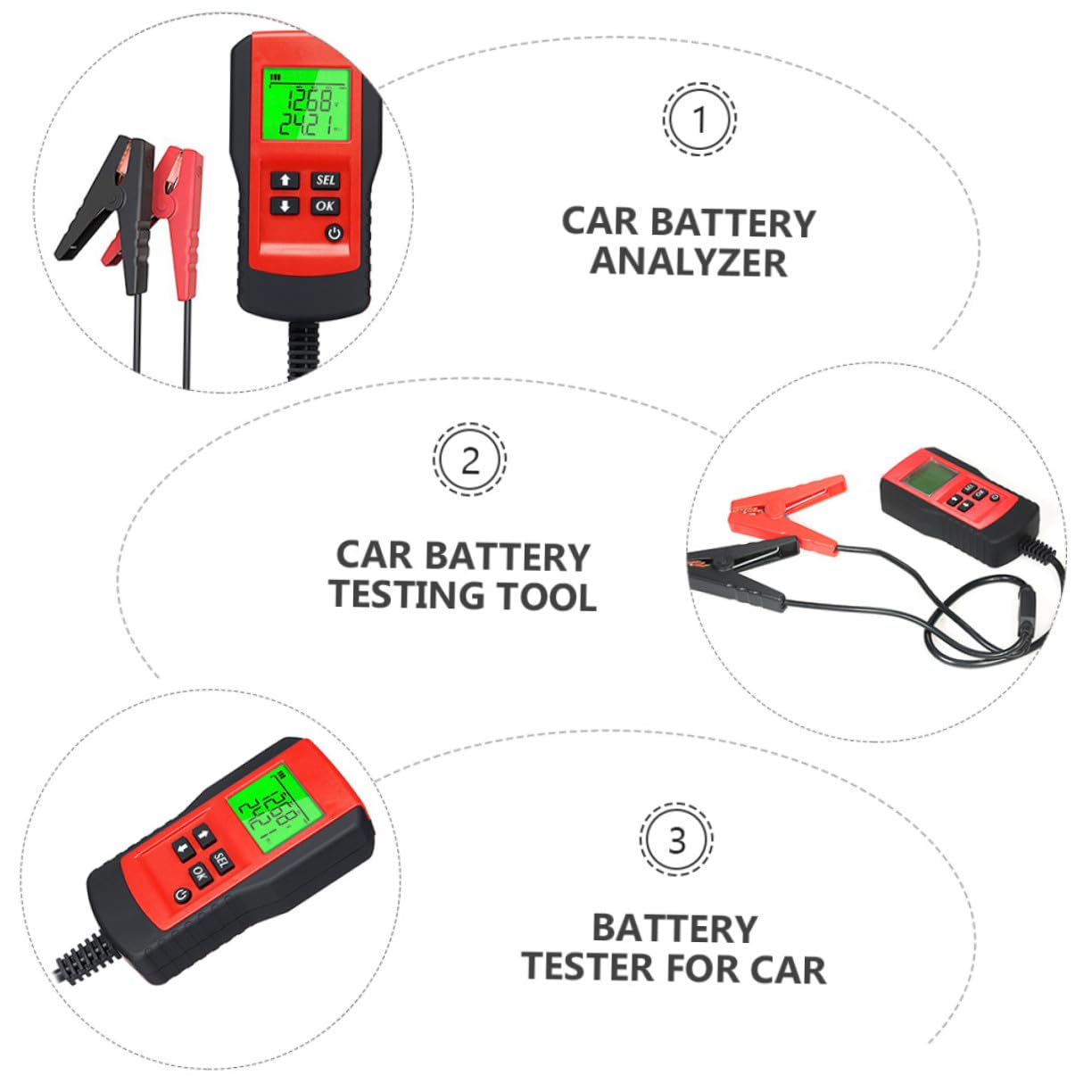 Tester Batteria Auto Digitale 12v per Verifica Batteria Funzione Test Prolungato, Materiale Abs e Rame, Analizzatore Affidabile per Uso Automobilistico