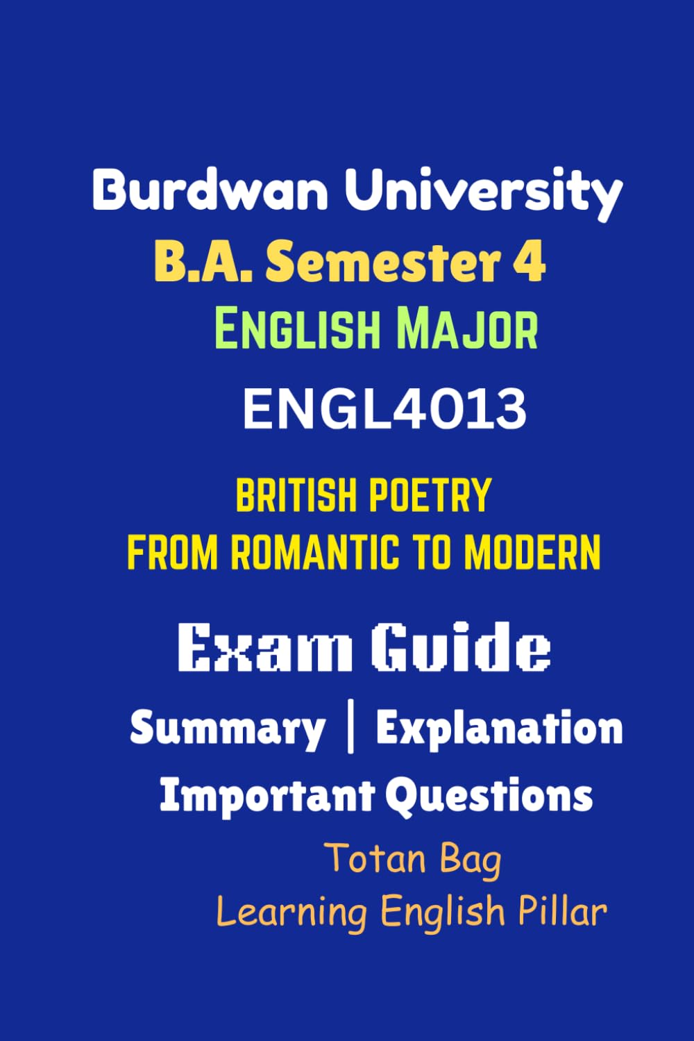 Burdwan University English Major Semester 4 Paper 3: Exam Guide with Summary, Explanation and Important Questions