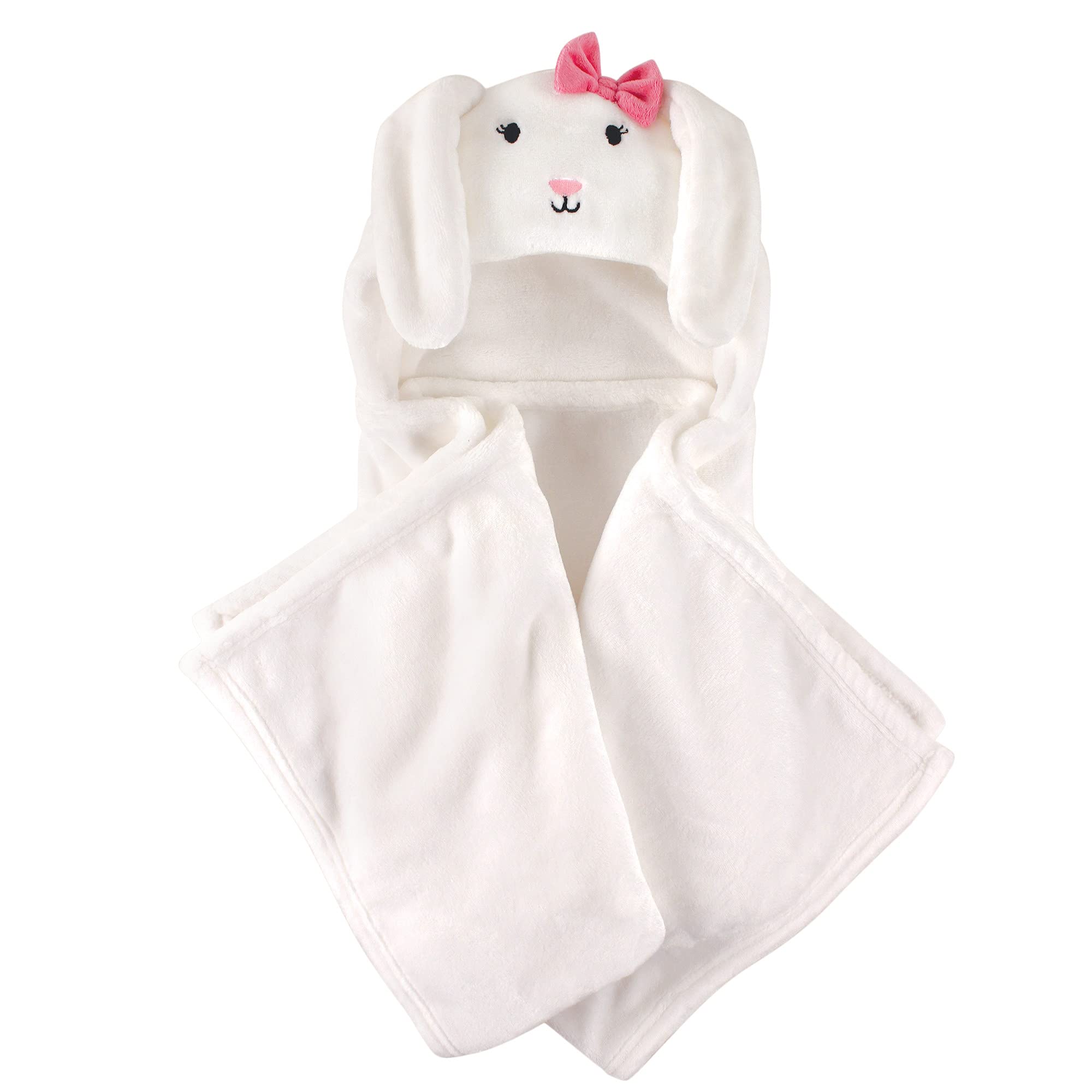 Hudson Baby Unisex Baby and Toddler Hooded Animal Face Plush Blanket, Bunny, One Size