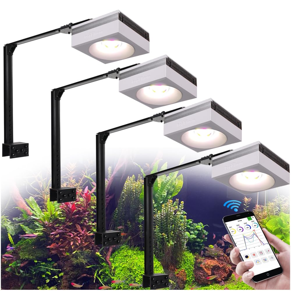PopBloom RL90 acquario d'acqua dolce illuminazione LED, WiFi APP controllo acquario lampada spettro completo per piante d'acqua dolce pesci acquario (4 lampade con kit di montaggio)