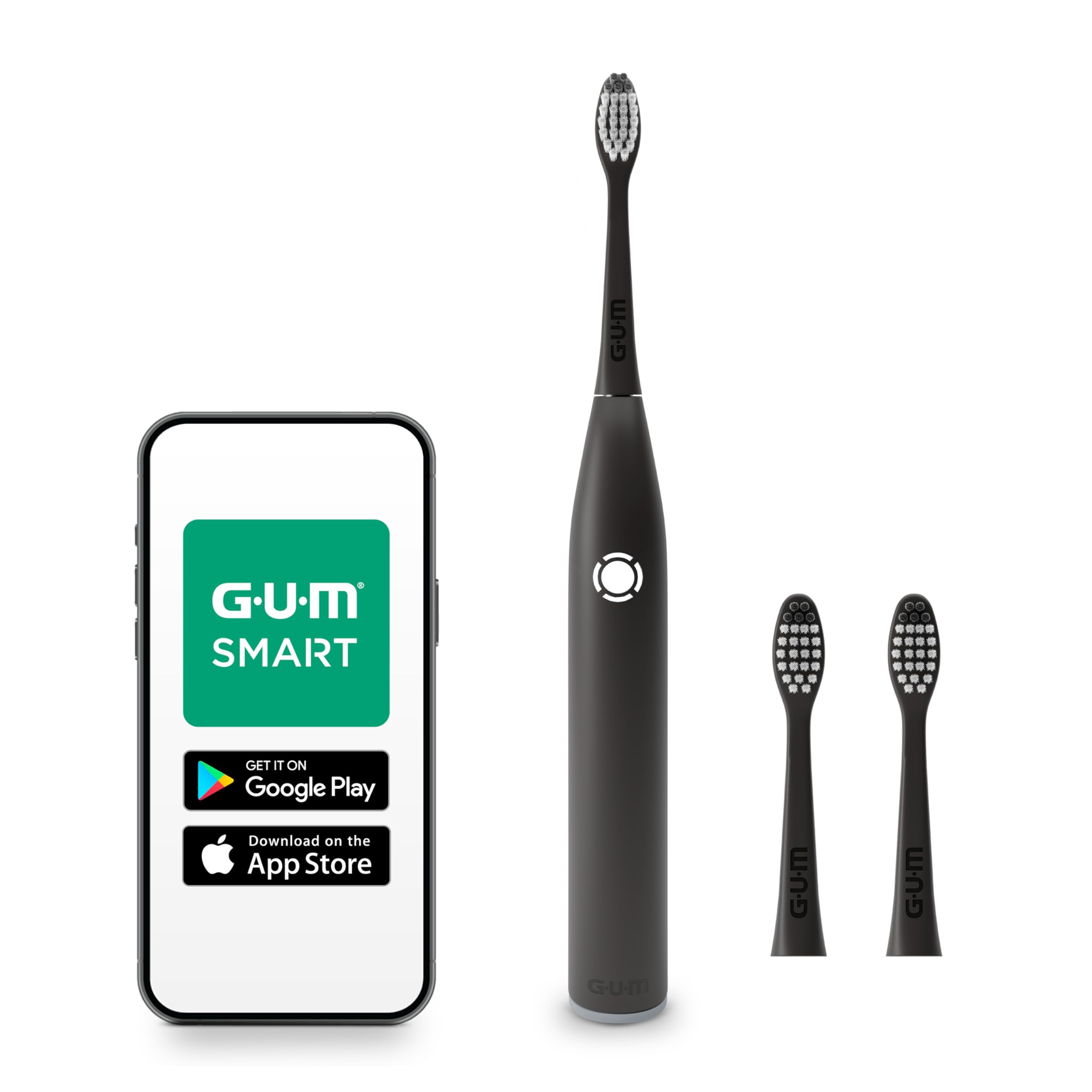 GUM SMART ONE Brosse à dents électrique | contrôle de vitesse | minuteur | 4 modes de brossage | 6 semaines d’autonomie | application intelligente | 1 brosse à dents | 2 têtes de brosse | Noire