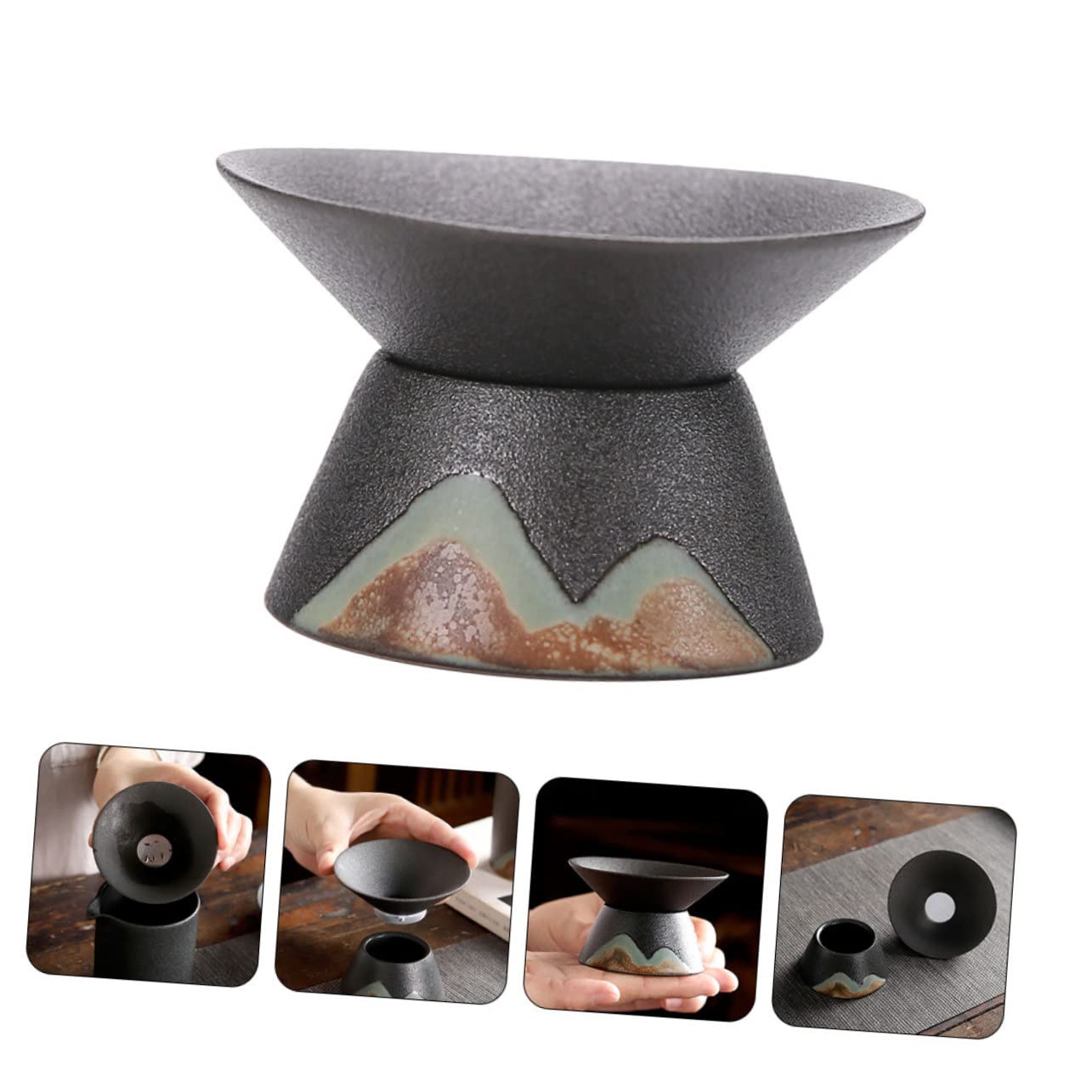 Tee-Ei Tasse Teetasse 3 Stück Teefilter Teesieb Kung Fu Tee-Ei Keramik Tee-Ei Chinesischer Perkolator Kaffeefilter Tee Steeper Kleine Kaffeefilter Keramik Handwerk Teefilter Tee Kaffee (