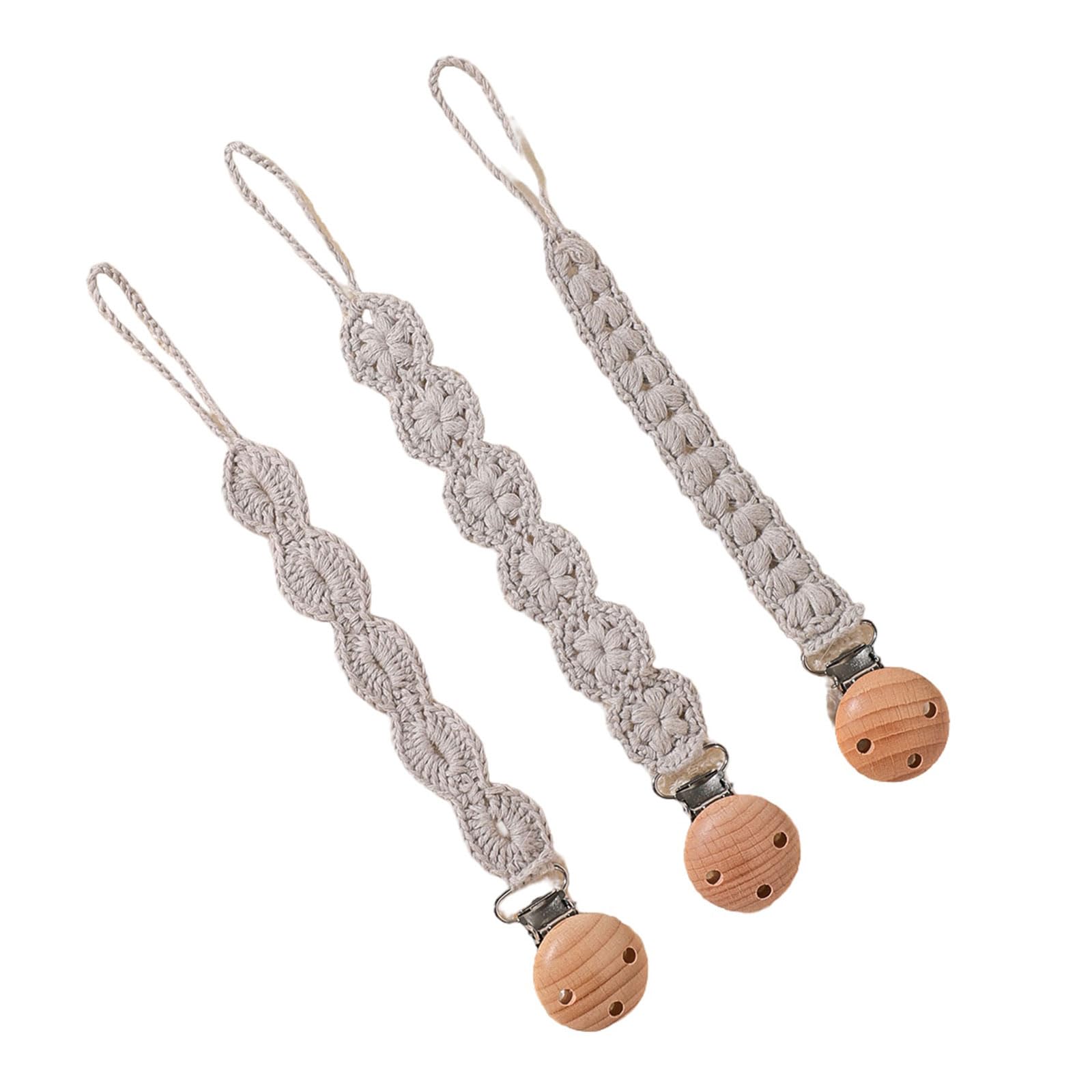 3pcs Newborns Soother Chain Baby Holder Woven Soother Clip Toddler Infant Strap Baby Supply Natural Wood Baby Accessory