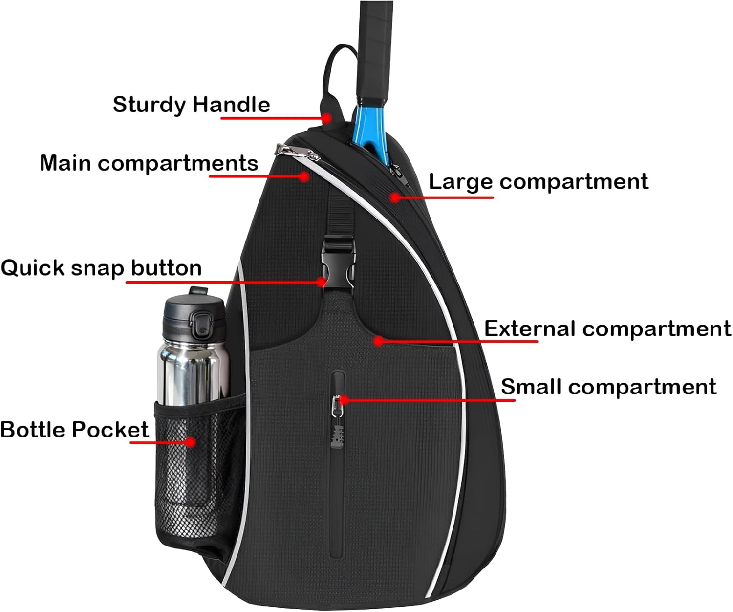 Pickleball Bag, Ventilated Water Bottle Holder, Multiple Compartments - Fit for Tournaments, Travel, Court Storage
