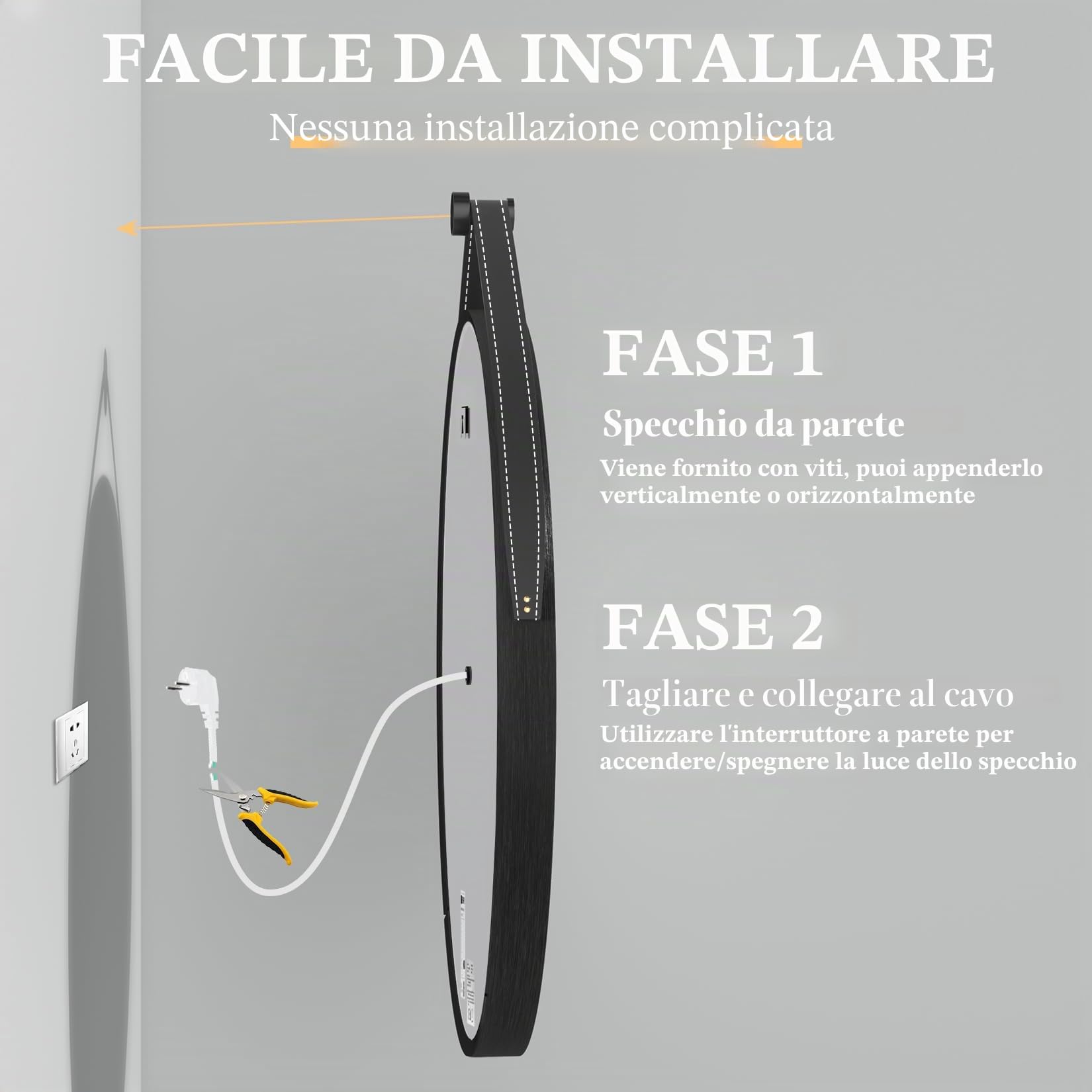 LUVODI Specchio Bagno con Led Luce Rotondo 60 cm: Specchio Smart Tondo Bagno Cornice in Alluminio Nero Cinghia Regolabile in Pelle, Illuminato Frontale, Antiappanamento, Dimmerabile, Funzione Memoria