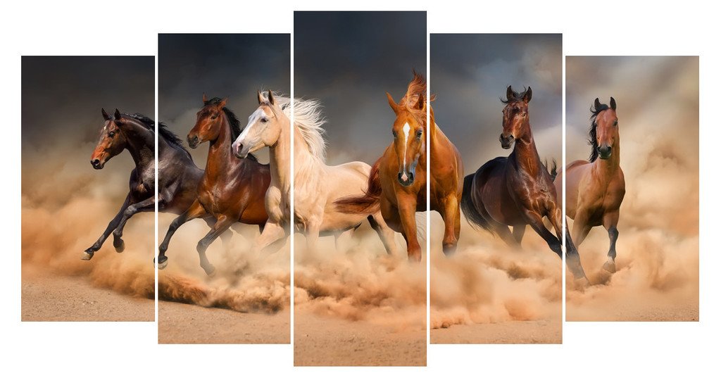 Sunding Art Modern Decorative Artwork Giclee Oil Paintings on Canvas Ready to Hang The Running Horse Art Wooden Frame Home Decorations for Living Roo 5 Panels