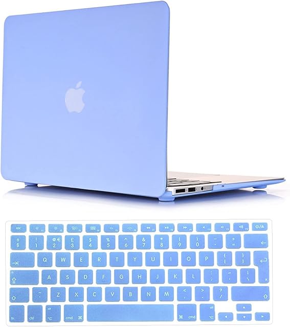 Se7enline Macbook Air 13 inch Cover Colorful Slim Hard Shell Matte Case Hard Shell Cover for Macbook Air 13.3 inch A1369/A1466 with EU Layout Blue Silicone Keyboard Cover, Serenity Blue