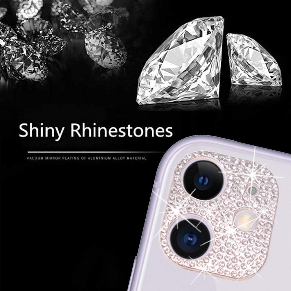 Rear Camera Decorations for iPhone 11 3D Bling Bling Diamond Lens Protective with Flash Hole Ring Anti-Fall Decorate Crystal Rhinstone Sticker iPhone11 Protector Cover Silver