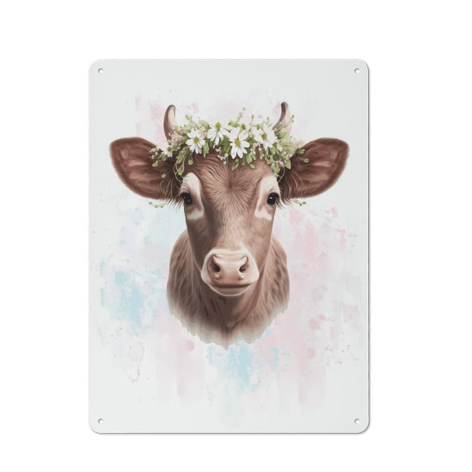 Junmoney Style-9 Industrial Watercolor Calf Baby Cow Tin Sign 40X30cm, Garage Wall Decor For Garage, Hobby Room, Office Or Man Cave