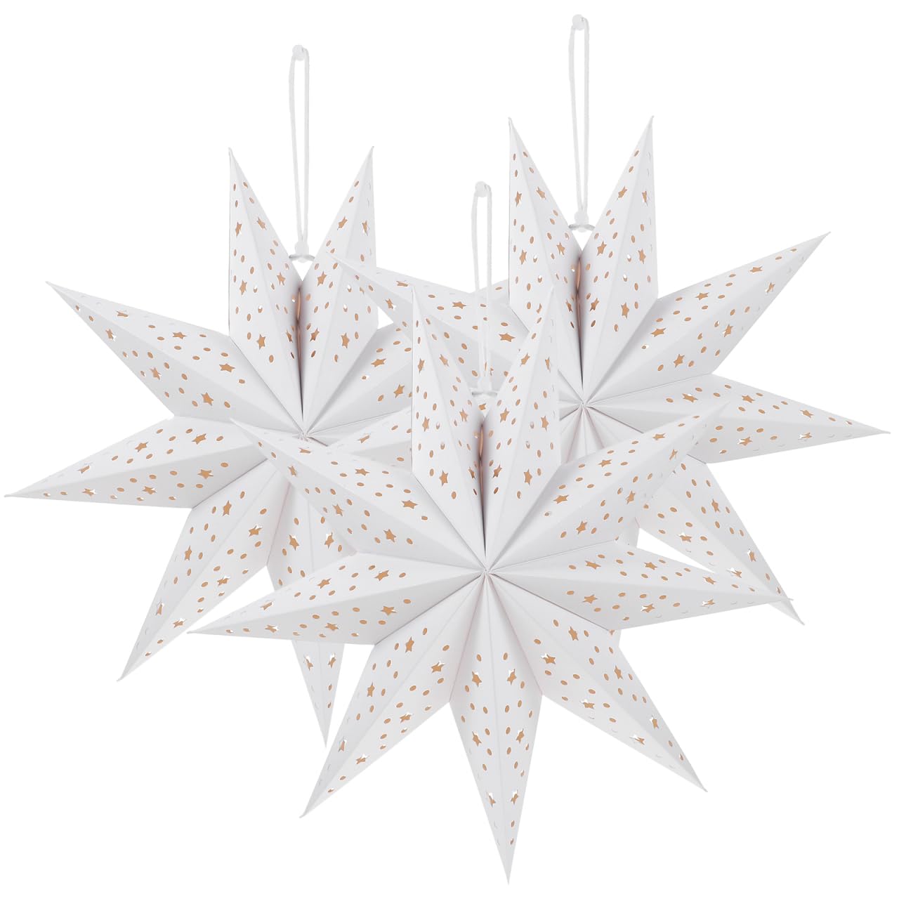Christmas Paper Star Lanterns, 3PCS Folding Paper Star Light Shade, 35cm Light up Nine-Pointed Christmas Lamp Shade