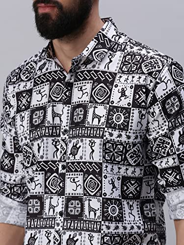 Image of RodZen Men's Sanganeri Printed Regular Fit Cotton Casual Shirt with Spread Collar & Full Sleeves
