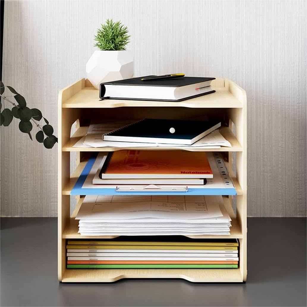 PUNCIA A4 Dokumentenablage 5 Ablagefächer aus Holz Briefablage Papierablage | Schreibtisch Datai Organizer Ablagesystem Aktenaufbewahrung Dokumentenhalter für Büro Arbeitszimmer Schule Office