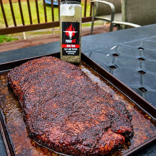Image of 50 /50 Salt and Pepper Seasoning, 23 oz | Premium Flake Kosher Salt & 16 Mesh Black Pepper Blend with Extra Virgin Olive Oil | Texas-Style Rub for Brisket, Steak, Burgers, Chicken & More