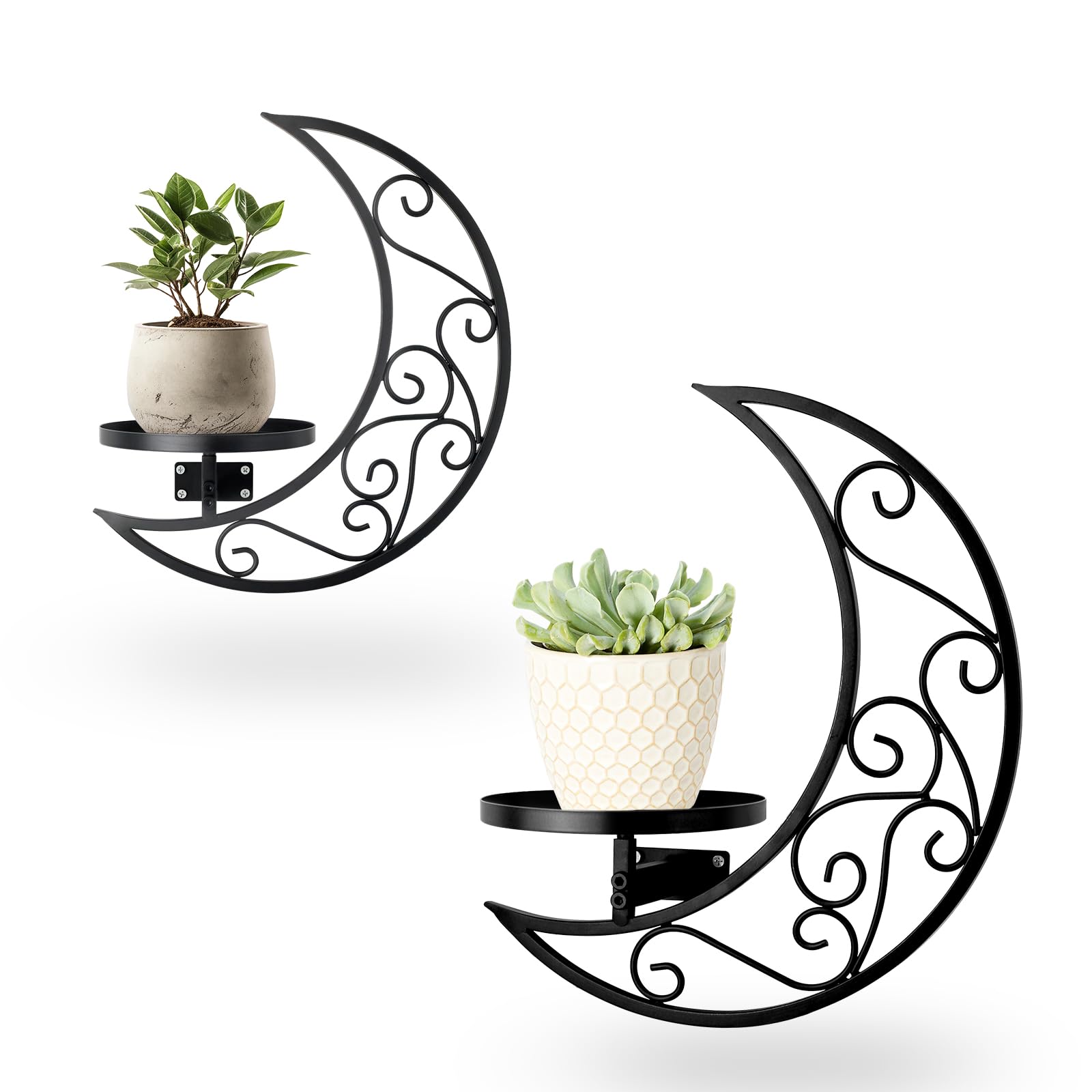 XOCUWU Wall Planters for Indoor Plants Plant Holder Moon Shape Metal Hanging Planters Window Plants Stand Hanger Shelf Flower Display Rack for Living