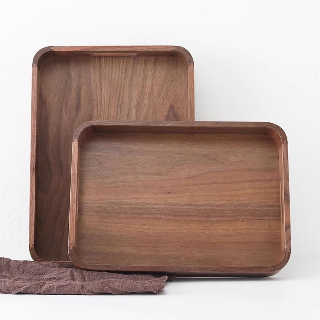 Bandejas Servir Comida Bandeja Rectangular De Nogal Negro For El Hogar, Almacenamiento Escritorio, Té, For Tazas Agua Mesa Cama