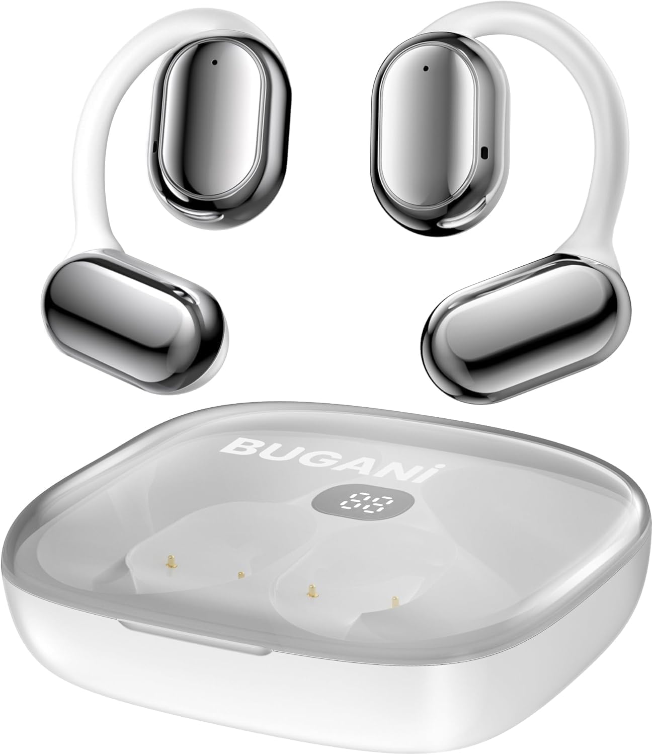 Open Ear Headphones, Open Ear Earbuds with Clear Calls, Bluetooth 5.4 Wireless Earbuds With Ear Hooks,30H Playtime, IPX5 Waterproof Lightweight Sport Earphones For Workouts, Running, Fitness, Silver