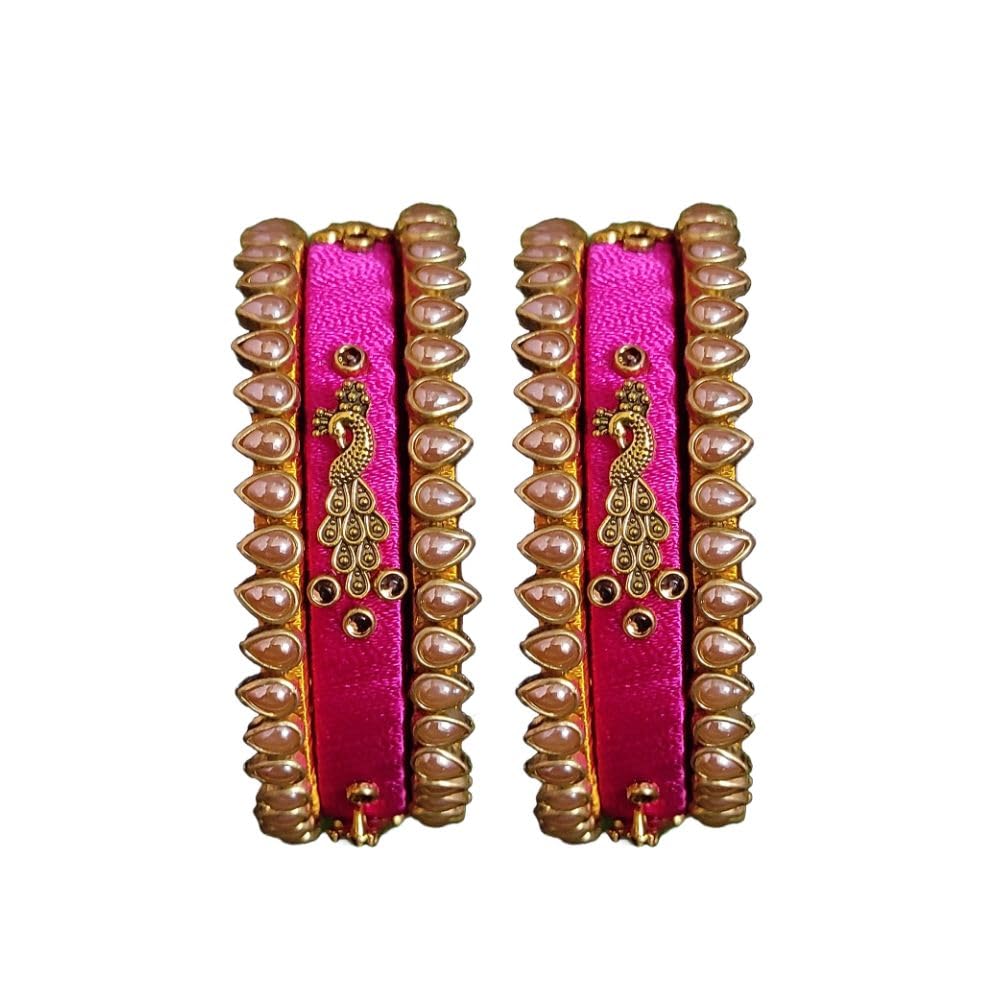 Nathans Global Silk Thread Kundan Stone multi color Bangles for 2 hands (6bangles) for womens and girls. (Pink, 2.8) (B0DDXT1K58) Amazon Price History, Amazon Price Tracker