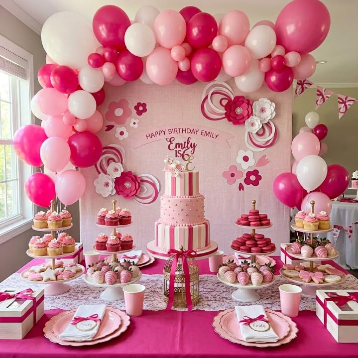 Image of Pink and White Balloons, 60 PCS 12 Inch Hot Baby Pink Pearl White Latex Balloons for Valentines Day Girls Women Princess Birthday Party Baby Shower Bridal Shower Wedding Party Decorations