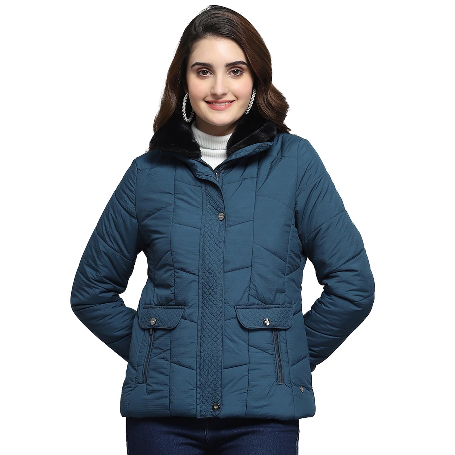 monte carlo Womens Self Design Teal Collar Neck Full Sleeve Jacket-picture-46