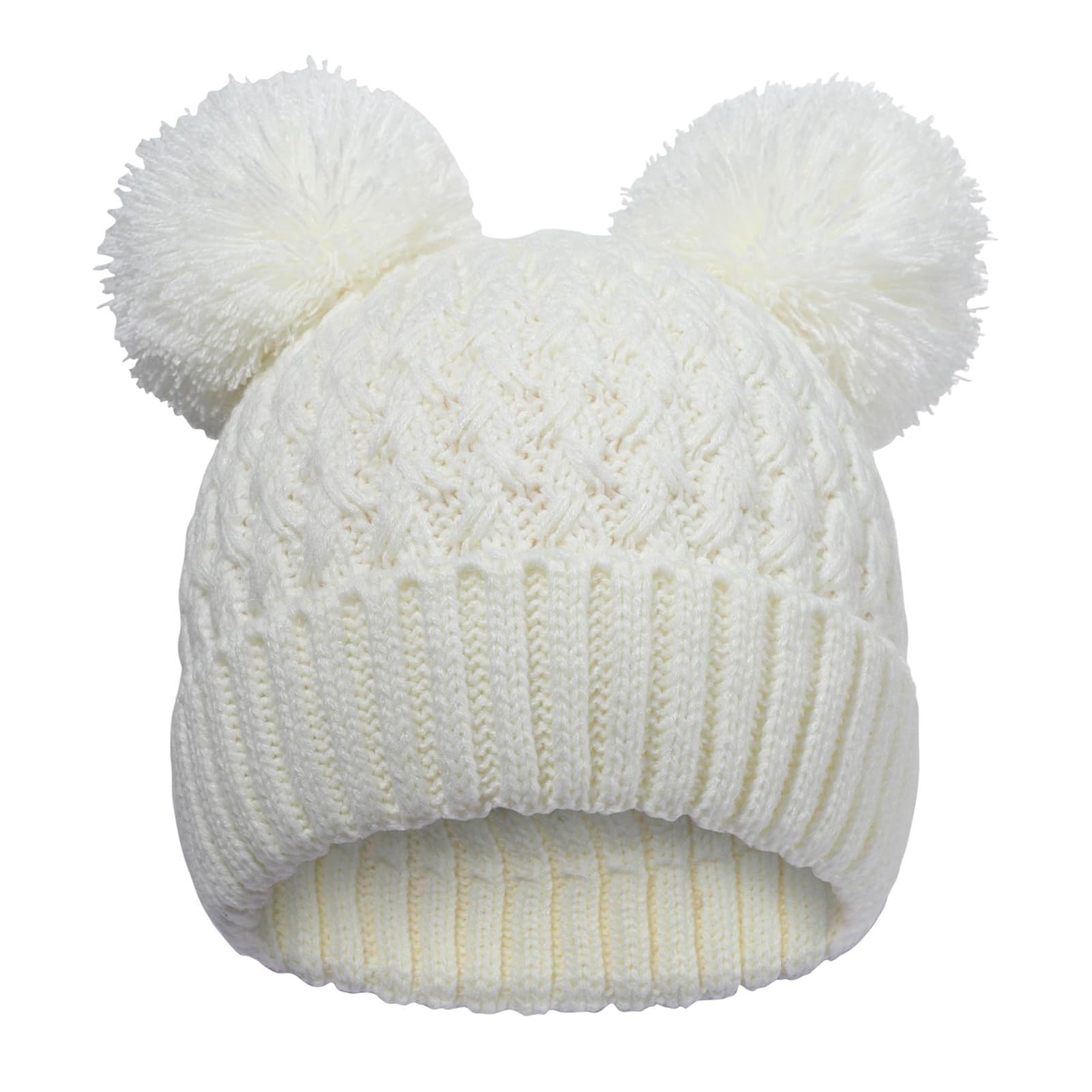 Kids Winter Hat Warm Knitted Beanies with Double Pom Pom Thick Ski Cap for Boys Girls 7-12 Years