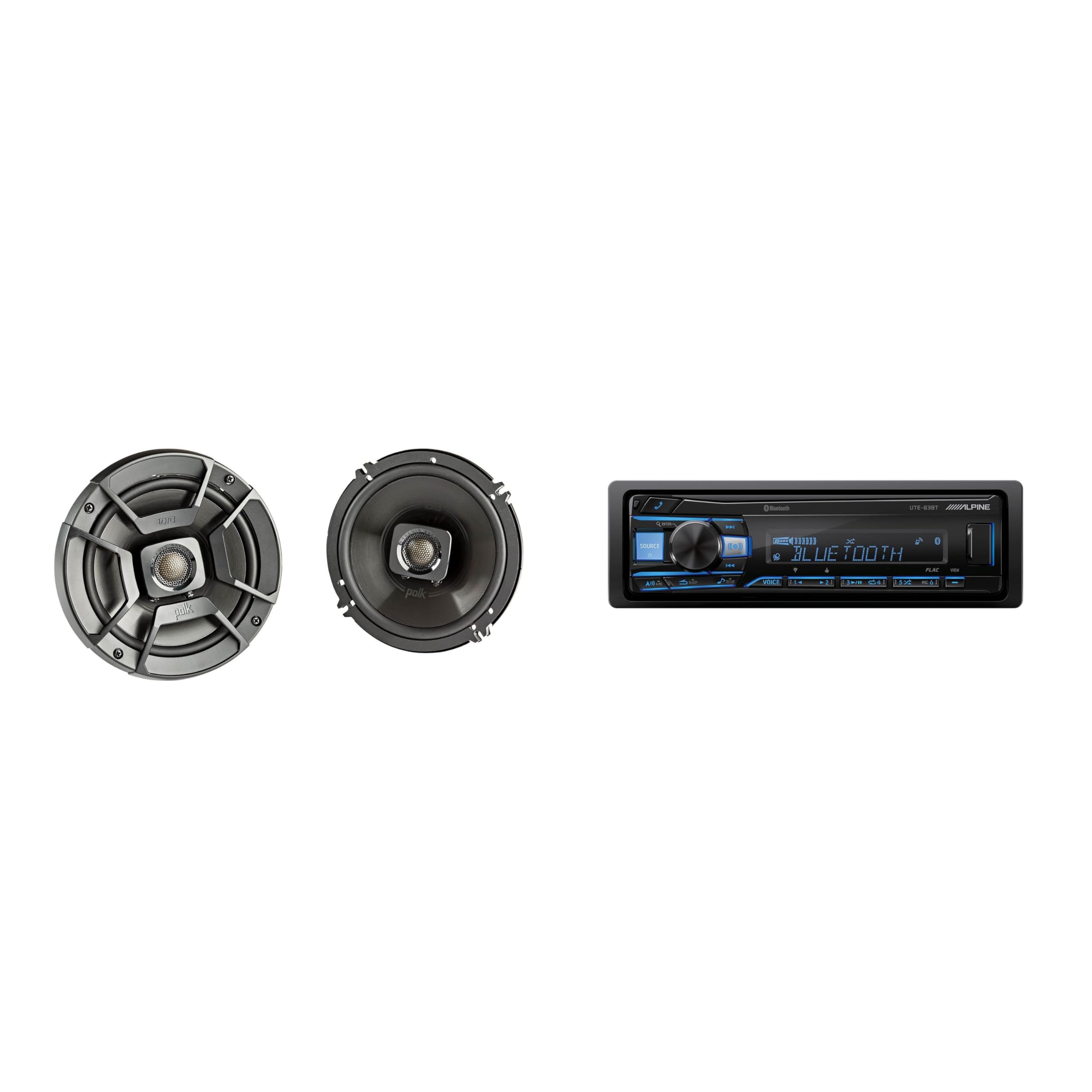 UTE-63BT Single-DIN 1-Pair DB652 6.5 in Speaker Bundle by Alpine – Model AlpineBDL260609-23