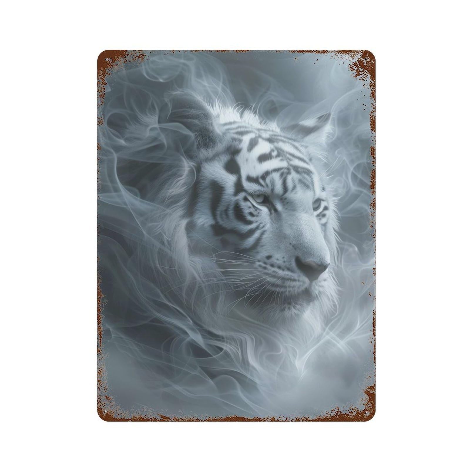 White Tiger in Smoke Weathered Tin Sign 15.7"x11.8", Novelty Wall Decor for Garage, Pub Or Kitchen