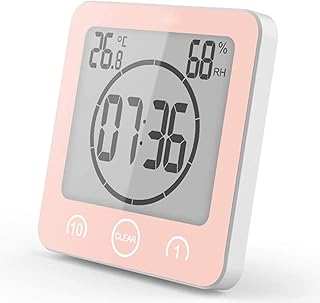 Digital Bathroom Shower Wall Clock Timer with Alarm with Big LCD Display, Waterproof for Water Spray, Humidity Temperature Display, Wall Clock Timer for Bathroom Shower Makeup Cooking (red)