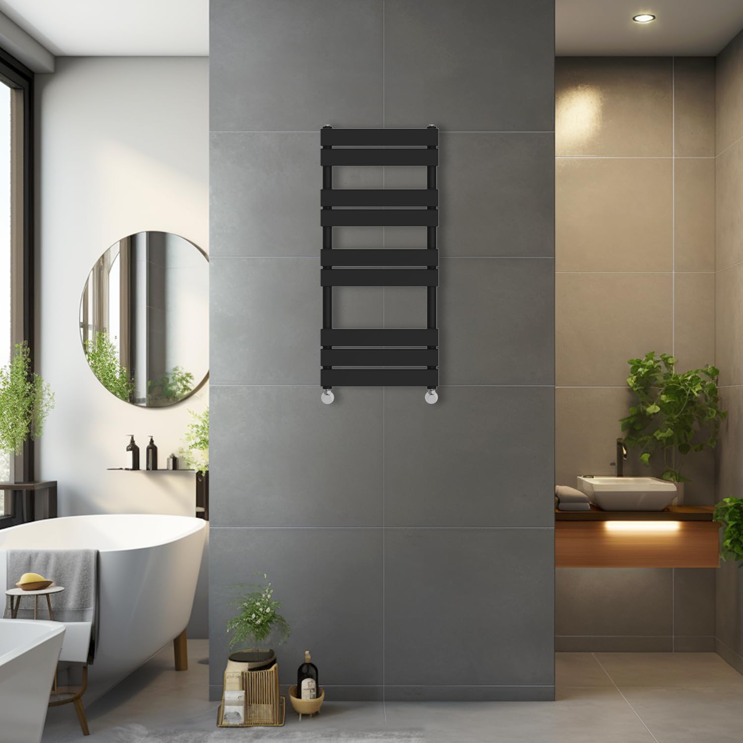 Blümme Black 1000 X 450Mm Heated Towel Rail Radiator Central Heating Modern Flat Panel Bathroom Warmer Wall Mounted Ladder Rad