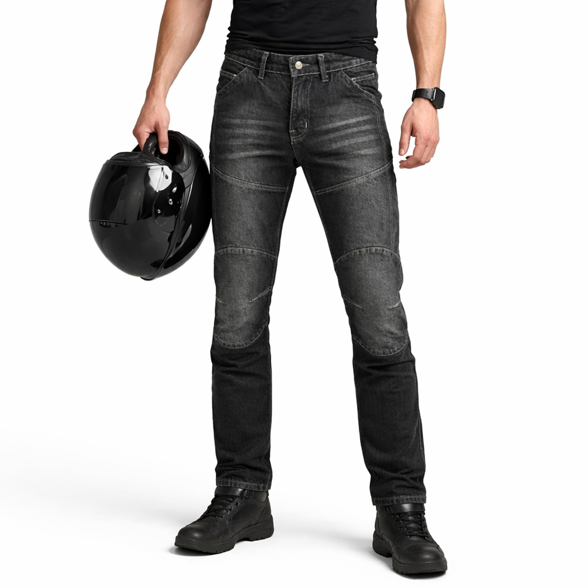 Motorradhose für Herren Motorradjeans Bikerhose sportliche Radfahrhose mit geradem Bein und Protektoren