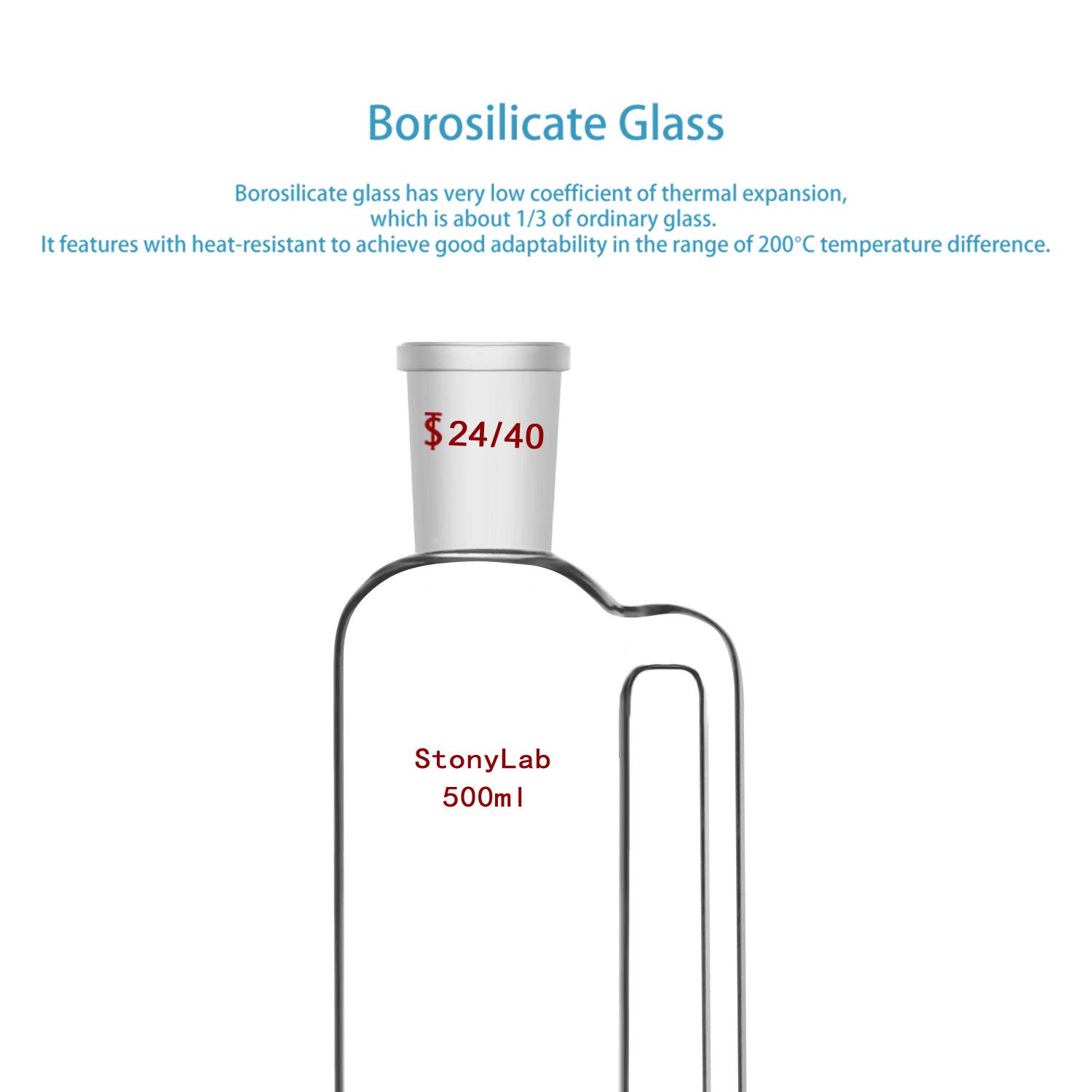 stonylab Imbuto di Pressione Equalizzante, Pressione di Erogazione Imbuto in Vetro Lab Borosilicato Equal Press Funnel con Tappo di Arresto in PTFE per Laboratorio (500ml, 24/40 Joint)