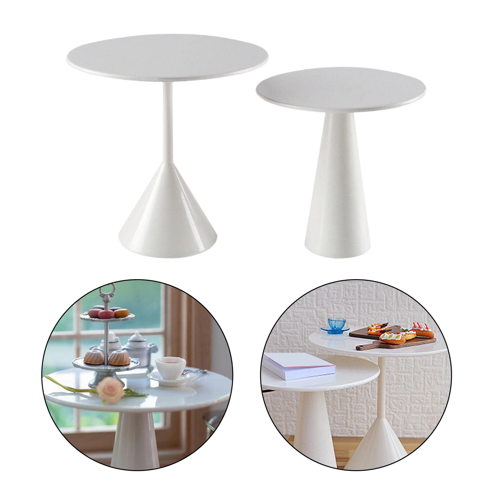 2 Piezas Mesa para Casa de Muñecas Mobiliario Miniatura Accesorios para Muñecas Resina Resistente Acabado Realista Adecuado para Juego In, Blanco
